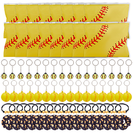 Подарочные наборы для бейсбола, в том числе 16 шт. косметические пакеты eva с застежкой-молнией, 16шт. браслеты из бисера, 16шт. резинки для волос из полиэстерового эластичного волокна, 16 шт. брелки из ПВХ-пластика и 16 шт. брелки из бейсбольной пены