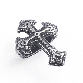 Retro 304 Stainless Steel Slide Charms/Slider Beads, Easter Theme, for Leather Cord Bracelets Making, Cross