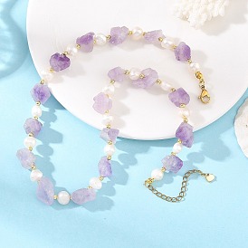Halsketten aus rohen, natürlichen Amethyst-Nuggets und natürlichen Kartoffelperlen für Damen