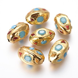 Glass Beads, with Golden Plated Brass Findings, Oval