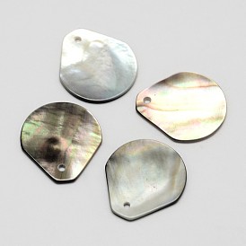 Teardrop Black Lip Shell Pendants, 19x17x1mm, Hole: 1mm