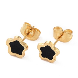 304 Stainless Steel Enamel with Glitter Stud Earrings, with 316 Stainless Steel Pin, Flower