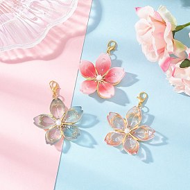 3шт 3цвета стеклянные гранатовые цветы подвесные украшения, Застежки-когти из сплава омара, подвески для украшений сумок