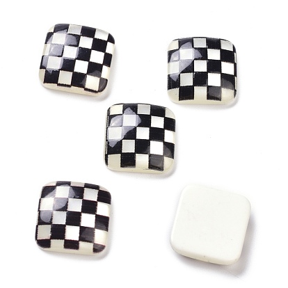 Opaque Resin Cabochons, Square with Grid Pattern