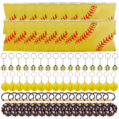 Подарочные наборы для бейсбола, в том числе 16 шт. косметические пакеты eva с застежкой-молнией, 16шт. браслеты из бисера, 16шт. резинки для волос из полиэстерового эластичного волокна, 16 шт. брелки из ПВХ-пластика и 16 шт. брелки из бейсбольной пены
