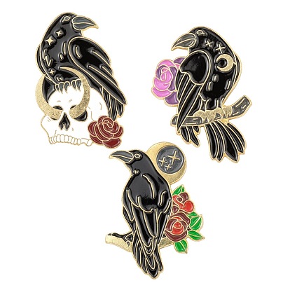 3Pcs 3 Style Creative Zinc Alloy Brooches, Enamel Pin, with Iron Butterfly Clutches or Rubber Clutches, Bird, Golden