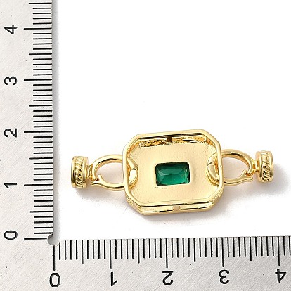 Rack Plating Brass Pave Green Cubic Zirconia Fold Over Clasps, with Shell, Cadmium Free & Lead Free, Long-Lasting Plated, Rectangle