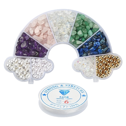 Kit de fabrication de bracelet de pierres précieuses bricolage, y compris les copeaux de pierre mélangés naturels et synthétiques, perles d'imitation en plastique et en verre, fil élastique