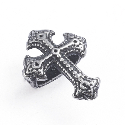 Retro 304 Stainless Steel Slide Charms/Slider Beads, Easter Theme, for Leather Cord Bracelets Making, Cross