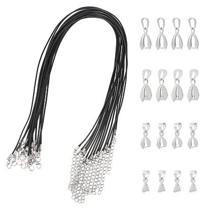 Waxed Cotton Cord Necklace Making, with Alloy Lobster Claw Clasps, Iron End Chains and Brass Pinch Bails