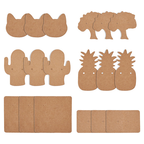 Cactus & Cat & Pineapple & Tree & Square & Rectangle Shape Earring Display Cards, Blank Kraft Paper Tags for Ear Studs, Earrings and Jewelry Display