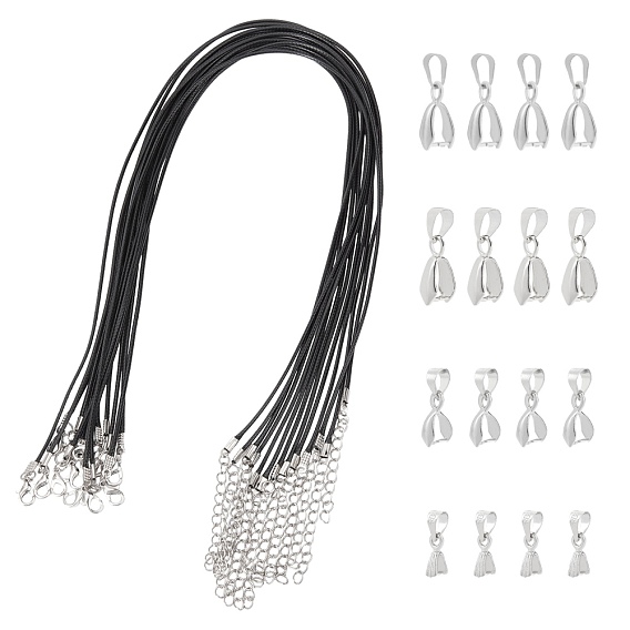 Waxed Cotton Cord Necklace Making, with Alloy Lobster Claw Clasps, Iron End Chains and Brass Pinch Bails