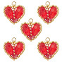 5Pcs Glass Pendants, Heart Charm, with Seed Beads & 304 Stainless Steel, Faceted