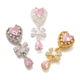 Стойка металлическая латунная микропрофилированная кубическая циркония подвески, долговечный, без свинца и без кадмия, сердечко с подвесками-бантиками