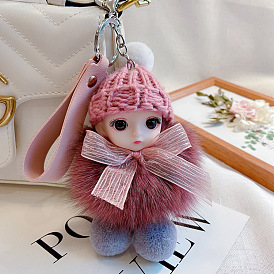 Cute Fox Plush Keychain for Car Bag Pendant, Creative Furry Doll with Big Eyes