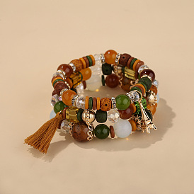 Ensemble de bracelets et pendentifs à la mode avec pompon, tour eiffel, superbe combinaison de bijoux