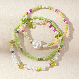Boho Style Mixed Color Rice Bead Bracelet with Irregular Crystal Stones