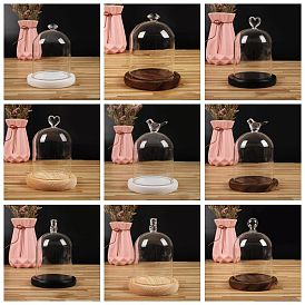 Round Ball/Bear/Bird/Heart/Diamond Shaped Top Clear Glass Dome Cover, Decorative Display Case, Cloche Bell Jar Terrarium with Wood Base