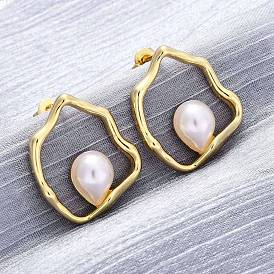 Серьги-гвоздики из латуни Nuggets, с пластмассовой жемчужиной abs, долговечный, без свинца и без кадмия