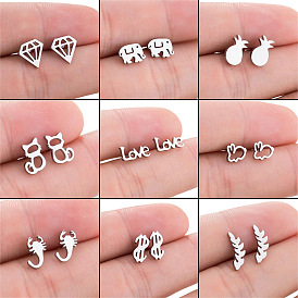 Cute Stainless Steel Fruit Earrings with Cat and Bunny Ear Bones