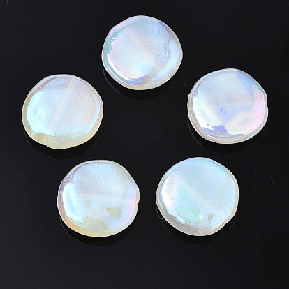 Rainbow Iridescent Plating Acrylic Beads, Glitter Beads, Flat Round