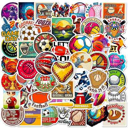 50Pcs Sport Ball PP Waterproof Sticker Labels, Self-adhesion, for Suitcase, Skateboard, Refrigerator, Helmet, Mobile Phone Shell
