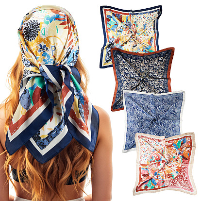 4шт. 4 цвета полиэстер квадратный шарф, Шелковый шарф для защиты от солнца для женщин