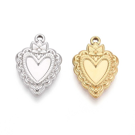 304 Настройки кабошон из нержавеющей стали кулон, ионное покрытие (ip), сердце