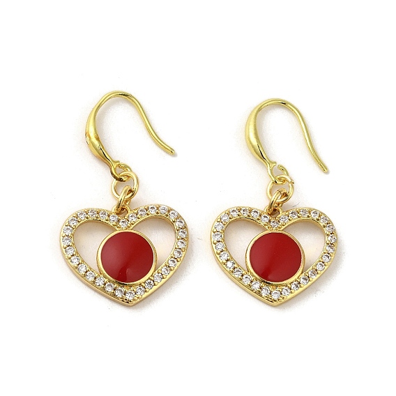 Heart Rack Plating Brass Micro Pave Cubic Zirconia Dangle Earrings for Women, with Enamel, Long-Lasting Plated, Cadmium Free & Lead Free