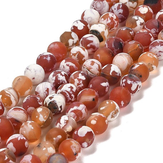 Natural Fire Crackle Agate Beads Strands, Round, Dyed & Heated, Frosted