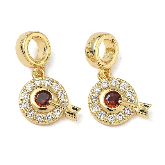 Европейские подвески-стрелы в форме мишени из латуни с микропаве оранжево-красного и прозрачного кубического циркония, Подвески с большими отверстиями