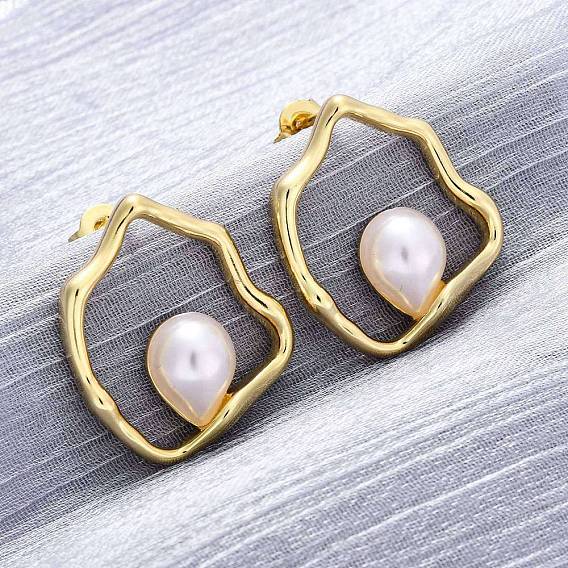 Серьги-гвоздики из латуни Nuggets, с пластмассовой жемчужиной abs, долговечный, без свинца и без кадмия