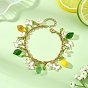 Spring Alloy Enamel Butterfly & Glass Lemon Multi Charm Bracelets, 304 Stainless Steel Jewelry for Women, Colorful