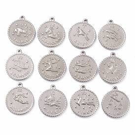 304 Stainless Steel Pendants, Flat Round with Constellation