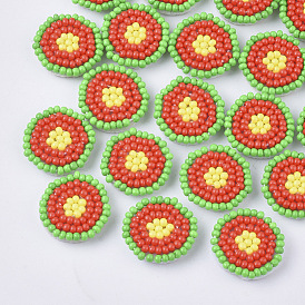 Glass Seed Beaded Cloth Patches, Cluster Beads, with Non-Woven Fabric, Flat Round