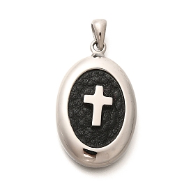 304 Stainless Steel Microfiber Oval Pendants, Cross