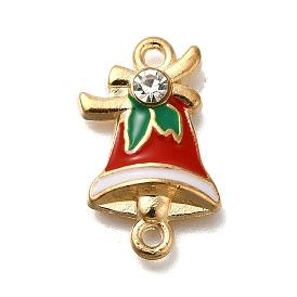 Christmas Bell Alloy Red Enamel Links, with Crystal Rhinstone, Cadmium Free & Lead Free