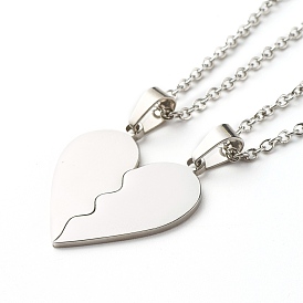 Matching Heart-Shaped Pendant Necklaces Set for Couples, 304 Stainless Steel Split Pendants Necklace