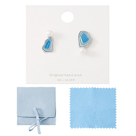 Серьги-гвоздики из латуни, с булавками стерлингового серебра, самородки, с имитацией жемчуга, слева и справа