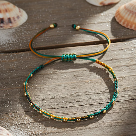 Латунные круглые бусины плетеные браслеты из бисера, Регулируемые браслеты из плетеной нейлоновой нити для женщин, градиент цвета
