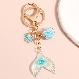 Ocean Theme Alloy Enamel Keychain, Plastic Mermaid Tail Charms, for Purse, Backpack Ornament