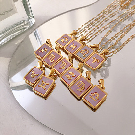 Titanium Steel Rectangle Tag Pendant Necklace for Women, Golden