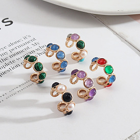 Colorful Natural Stone Fashionable Personality Versatile High-end Trendy Ring for Women