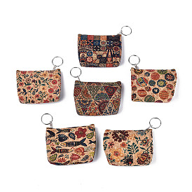 Пробковые кошельки с цветочным узором, кошелек для мелочи, Прямоугольный ключ с застежкой-молнией и железными брелоками, платина