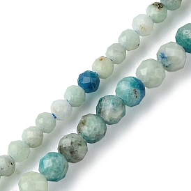 Natural Blue Azurite in Calcite Beads Strands, Faceted, Round