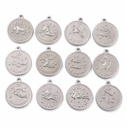 304 Stainless Steel Pendants, Flat Round with Constellation