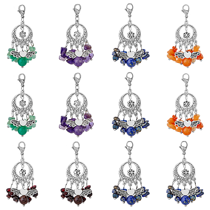 Натуральные драгоценные камни, с фурнитурой из сплава и 304 застежками-карабинами из нержавеющей стали, тканая сеть / паутина с пером