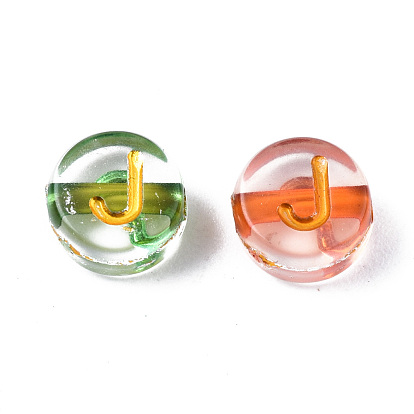Transparent Electroplate Acrylic Beads, Flat Round with Mixed Letter