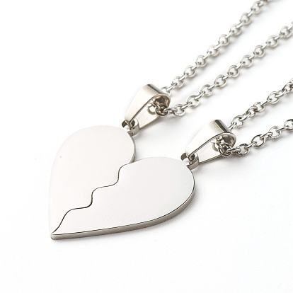 Matching Heart-Shaped Pendant Necklaces Set for Couples, 304 Stainless Steel Split Pendants Necklace