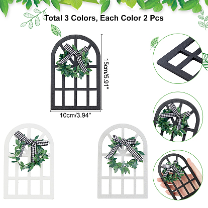 Nbeads 6pcs 3 couleurs décorations d'affichage en bois naturel, avec nœud papillon en polyester, fenêtre
